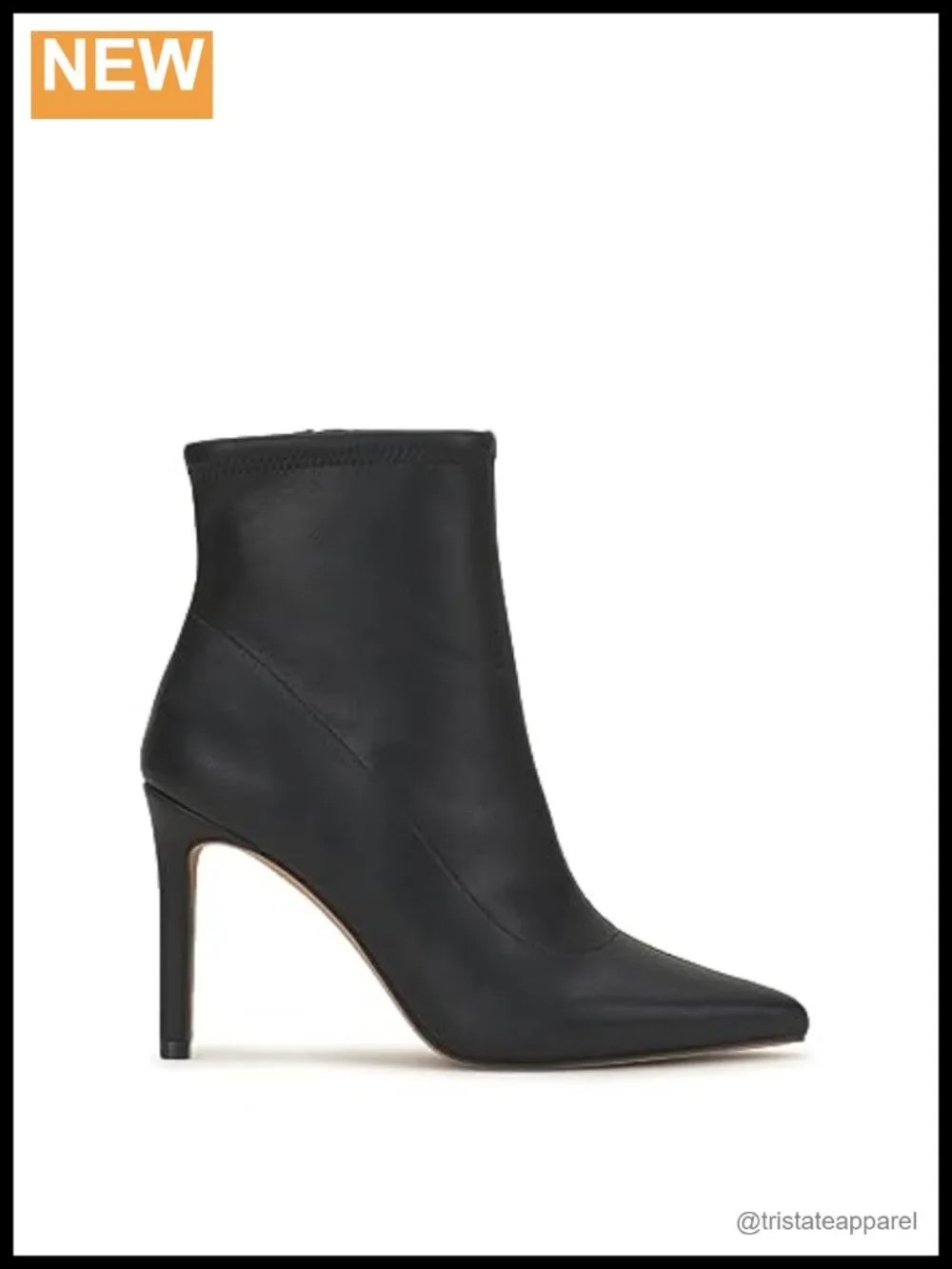 Faux Leather Pointed Toe Stiletto Heel Ankle Bootie Pull On